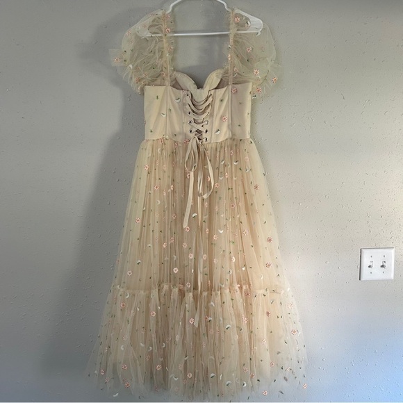 Ava Gowns Daisy Dress Tan Tulle Floral Whimsical Fairytale Princess Formal Large - Picture 6 of 12